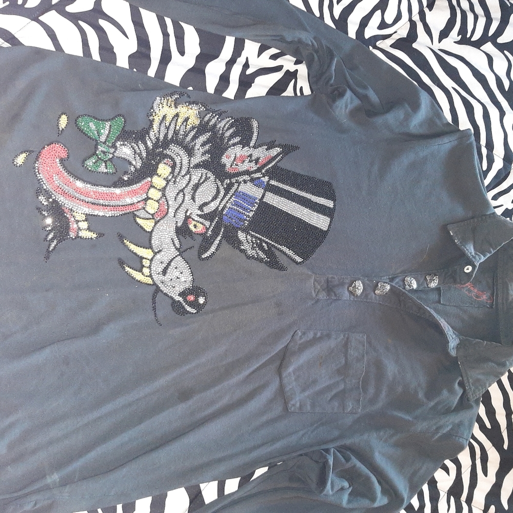 Ed Hardy Big Bad Wolf long sleeve T-shirt with Swarovski crystals design